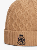 Brown TH Crest Cable Knit Beanie  Men