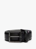 Black Metal Tip Pebble Grain Leather Belt  Men