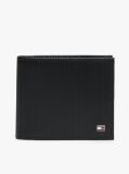 Black Hilfiger Flag Ribbed Leather Bifold Wallet  Men
