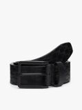 Black TH Flag Debossed Leather Belt  Men