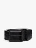 Black TH Flag Debossed Leather Belt  Men