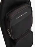 Black Metal Logo Crossbody Sling Bag  Men