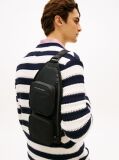 Black Metal Logo Crossbody Sling Bag  Men