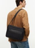 Negru Geanta Crossbody Messenger Cu Logo Si Textura Mixta  Barbati