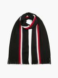 Black Global Stripe Wool Blend Scarf  Men