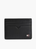 Black Perforated Leather Enamel Flag Card Holder  Men
