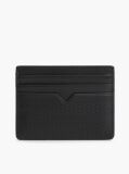 Black Perforated Leather Enamel Flag Card Holder  Men