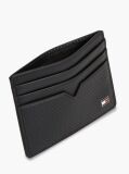 Black Perforated Leather Enamel Flag Card Holder  Men