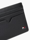 Black Perforated Leather Enamel Flag Card Holder  Men