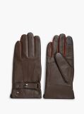 Brown New York Label Leather Cuff Strap Gloves  Men
