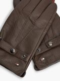 Brown New York Label Leather Cuff Strap Gloves  Men