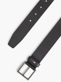 Black Leather Tonal Square Buckle Textured Belt  Men