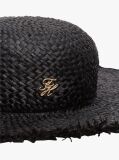 Black Logo Plaque Woven Straw Hat  Women