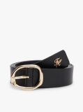 Black Sculpted Buckle Leather Belt  Women