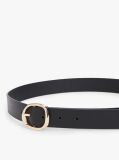 Black Sculpted Buckle Leather Belt  Women