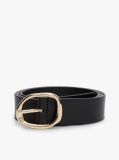Black Sculpted Buckle Leather Belt  Women