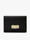 Black Modern TH Monogram Turn Lock Trifold Wallet  Women