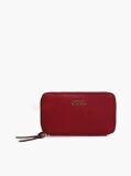 Red Leather Metal Logo Zip-Around Wallet  Women