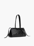 Black Soft Leather Studded Charm Shoulder Bag  Women