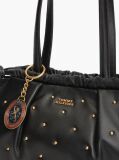 Black Soft Leather Studded Charm Shoulder Bag  Women
