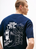 Blue Tricou Lejer Cu Grafica Si Logo Pe Spate  Barbati