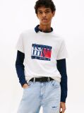 Alb Tricou Slim Cu Print Flag  Barbati