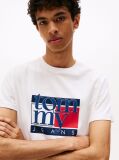 Alb Tricou Slim Cu Print Flag  Barbati