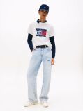 Alb Tricou Slim Cu Print Flag  Barbati