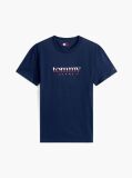 Blue Tricou Din Jersey Cu Guler Rotund Si Logo  Barbati