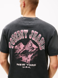 Negru Tricou Relaxat Cu Guler Rotund Si Print Pe Spate  Barbati