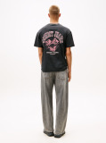 Negru Tricou Relaxat Cu Guler Rotund Si Print Pe Spate  Barbati