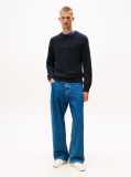 Blue Pulover Slim Cu Maneca Raglan Si Logo Liniar  Barbati
