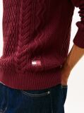 Red Tommy Badge Cable Knit Slim Jumper  Men