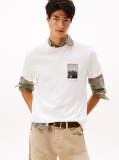 Bej Tricou Din Jersey Cu Print Pe Spate  Barbati