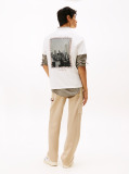 Bej Tricou Din Jersey Cu Print Pe Spate  Barbati