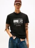 Negru Tricou Din Jersey Cu Guler Rotund Cu Print Fotografic  Barbati