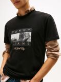 Negru Tricou Din Jersey Cu Guler Rotund Cu Print Fotografic  Barbati