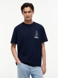 Blue Tricou Din Jersey Lejer Cu Imprimeu Pe Spate  Barbati