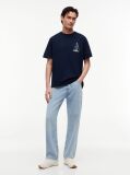 Blue Tricou Din Jersey Lejer Cu Imprimeu Pe Spate  Barbati