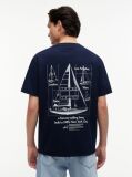 Blue Tricou Din Jersey Lejer Cu Imprimeu Pe Spate  Barbati