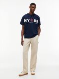 Blue Tricou Din Jersey Lejer Cu Logo Pe Spate  Barbati