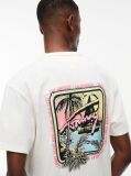 Alb Tricou Lejer Cu Textura Si Imprimeu Pe Spate  Barbati