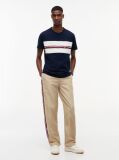 Blue Tricou Din Jersey Peached Cu Dungi  Barbati