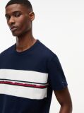 Blue Tricou Din Jersey Peached Cu Dungi  Barbati
