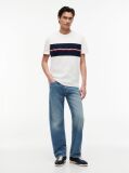 Alb Tricou Din Jersey Peached Cu Dungi  Barbati