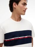 Alb Tricou Din Jersey Peached Cu Dungi  Barbati