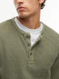 Green Washed Waffle Knit Henley Long Sleeve T-Shirt  Men