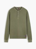 Green Washed Waffle Knit Henley Long Sleeve T-Shirt  Men