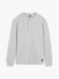 Gri T-Shirt Cu Maneca Lunga Tricotat Uzat   Barbati