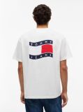 Alb Wavy Flag Back Logo Relaxed T-Shirt Cu Croiala Lejera Si Steag Undulat Pe Spate  Barbati